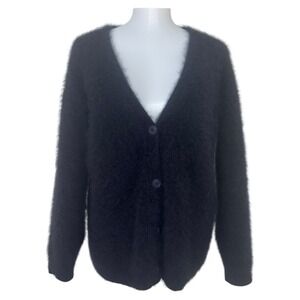C.T. plage Racoon Wool Brushed Knit Cardigan Sweater Womens Size 38/Small Black